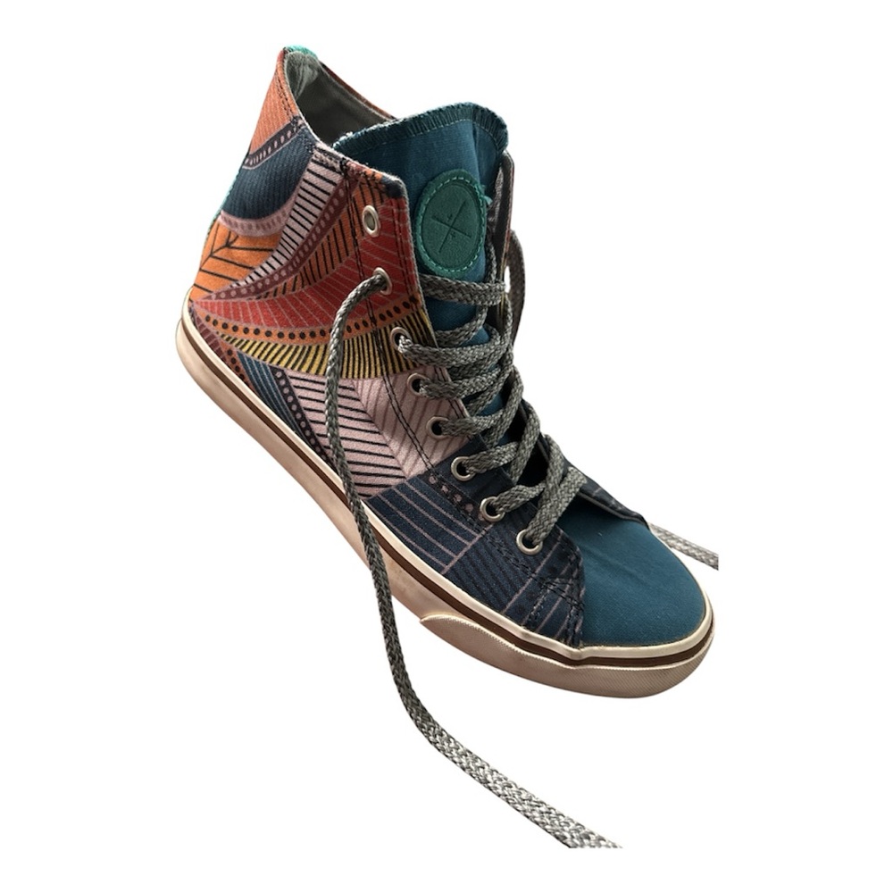 Inkkas Blue Multicolor High Top Unisex Sneakers Sz W10/M8 Tribal Canvas Lace Up